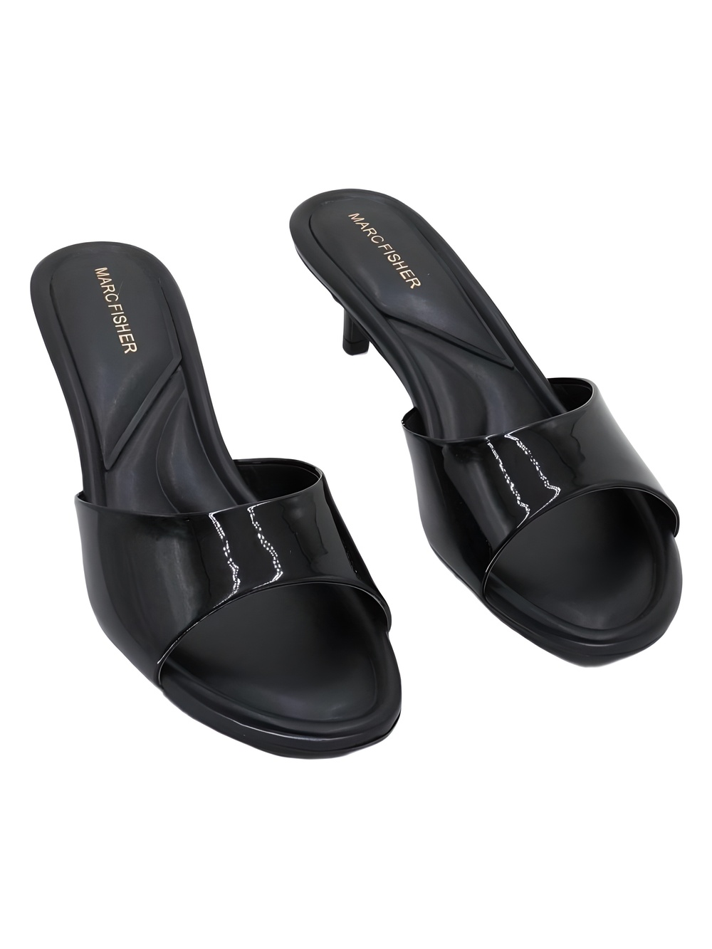 Marc Fisher Sagi Black Patent Slip-On Kitten Heel Sandals Size 9M